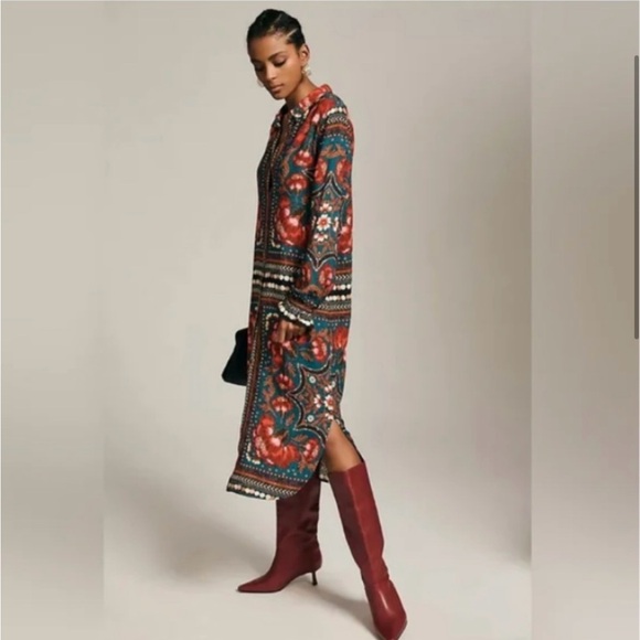 Farm Rio Anthropologie Patchwork Button-down Shirt Dress Size Large  NWT - Picture 2 of 3